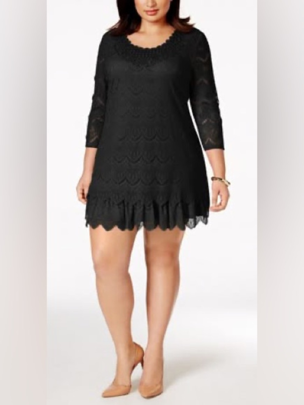 Style & Co. Black Lace Scallop-Hem Mini Dress